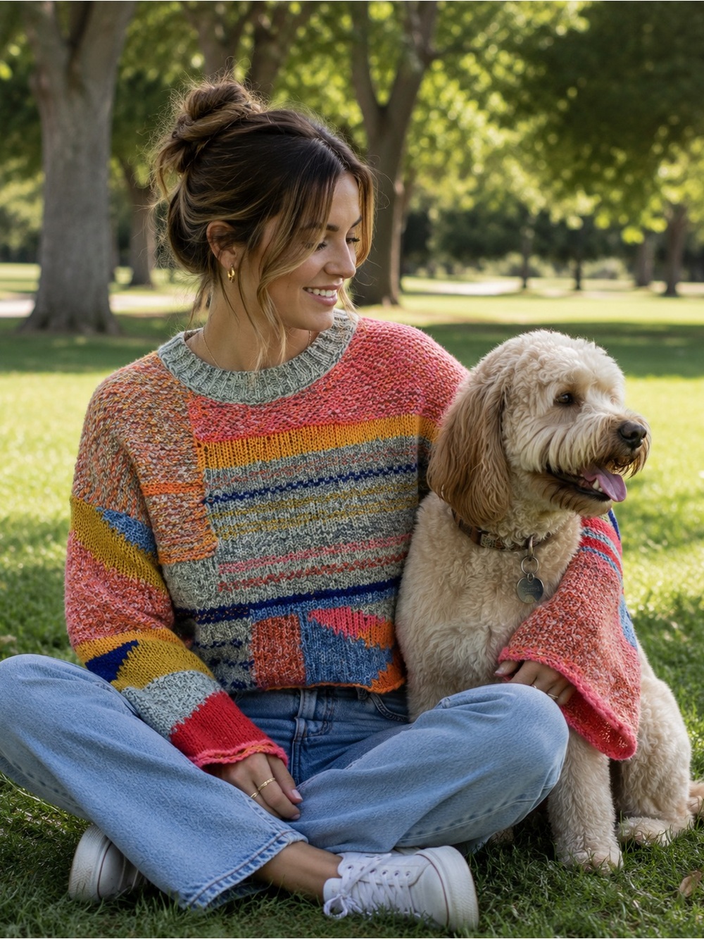 🌸 Multicolor Patchwork Cropped Sweater - Women's Casual Knit